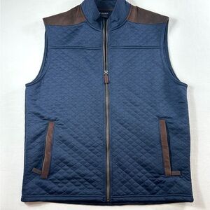 Men's Cremieux Classics Navy Quilted Vest with Brown Trim